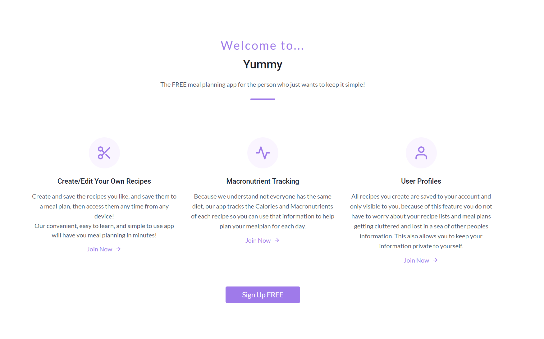 Landing for yummy desktop